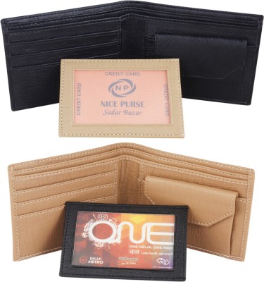 Nice Purse Men Casual, Formal Black, Beige Artificial Leather Wallet(7 Card Slots, Pack of 2)