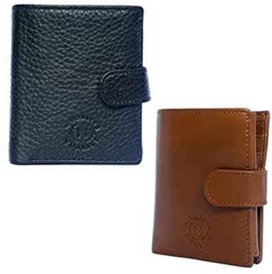 N WALLETS Men & Women Formal Black, Beige Genuine Leather Wallet(17 Card Slots, Pack of 2)