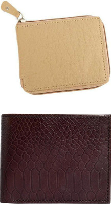 FF TRADERS Men Formal, Ethnic, Casual, Travel, Trendy Beige, Brown Artificial Leather Wallet(5 Card Slots, Pack of 2)