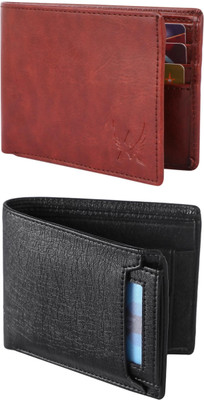 VIAZ VENTURES Men Casual, Formal, Trendy, Evening/Party, Travel Brown, Black Artificial Leather Wallet(5 Card Slots, Pack of 2)