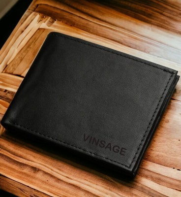 Vinsage Men Black Genuine Leather Wallet(6 Card Slots)