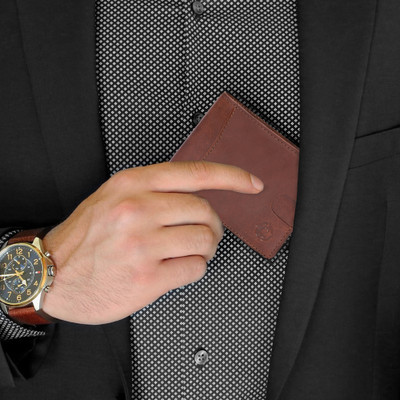 cotnic Men & Women Evening/Party Brown Genuine Leather Wallet(5 Card Slots)