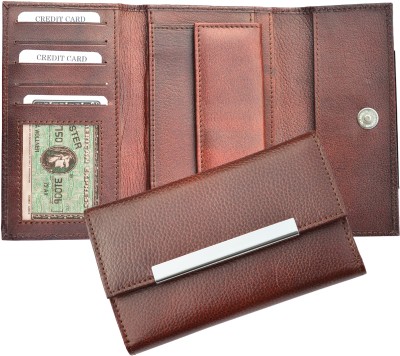 GS.ESHIKA Women Travel Brown Genuine Leather Wallet(5 Card Slots)