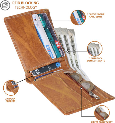 HENEDA Men Casual Tan Artificial Leather Wallet(5 Card Slots)
