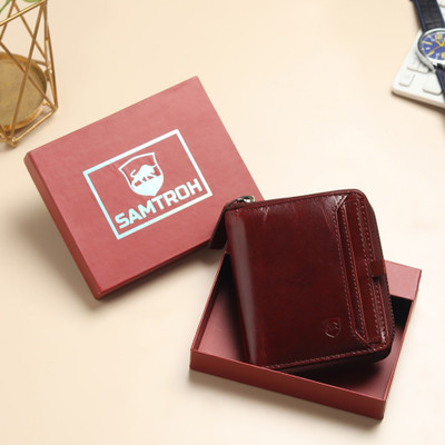 SAMTROH Men Casual Red Genuine Leather Wallet(4 Card Slots)