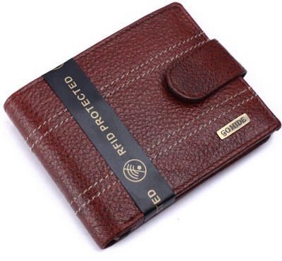 GO HIDE Men Casual Brown Genuine Leather Wallet(8 Card Slots)