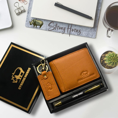 Strong Horns Men Casual, Formal, Travel, Trendy Tan Genuine Leather Wallet(10 Card Slots)