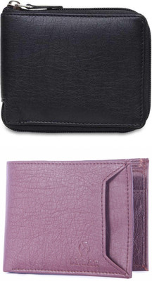 FF TRADERS Men Formal, Ethnic, Casual, Travel, Trendy Black, Purple Artificial Leather Wallet(5 Card Slots, Pack of 2)