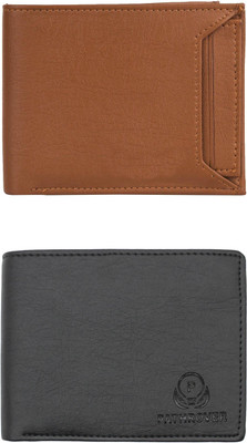 FF TRADERS Men Formal, Ethnic, Casual, Travel, Trendy Tan, Black Artificial Leather Wallet(5 Card Slots, Pack of 2)