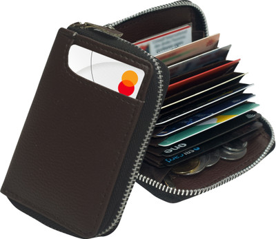 GREEN DRAGONFLY Leather Vertical Credit Debit Card Holder Wallet for Men 10 Card Holder(Set of 1, Brown)