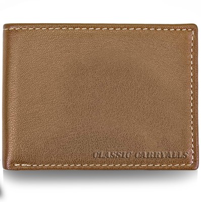 Classic Carryalls Men Casual Tan Genuine Leather Wallet(8 Card Slots)