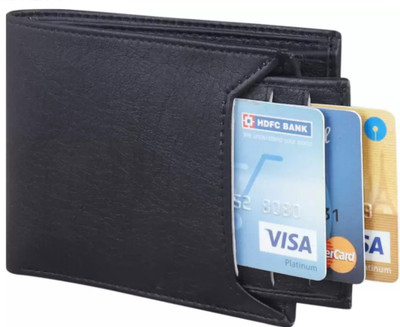 Wildemart Men Casual Black Artificial Leather, Canvas Wallet(8 Card Slots)