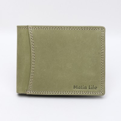 MATIN Life Men Casual Green Genuine Leather Wallet(8 Card Slots)