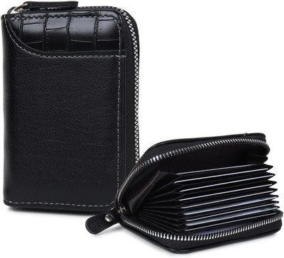 WALLETIN Men & Women Casual, Travel Black Artificial Leather Card Holder(9 Card Slots)