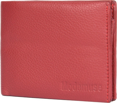 Modamuse Men Casual Red Genuine Leather Wallet(3 Card Slots)