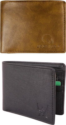 FF TRADERS Men Formal, Ethnic, Casual, Travel, Trendy Beige, Black Artificial Leather Wallet(5 Card Slots, Pack of 2)