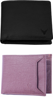 FF TRADERS Men Formal, Ethnic, Casual, Travel, Trendy Black, Purple Artificial Leather Wallet(5 Card Slots, Pack of 2)