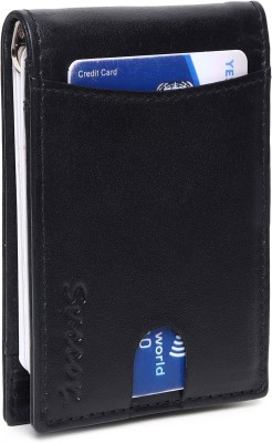 succor Men Casual Black Genuine Leather Money Clip(5 Card Slots)