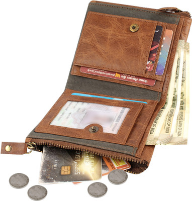 modix Men Trendy Tan Genuine Leather Wallet(8 Card Slots)
