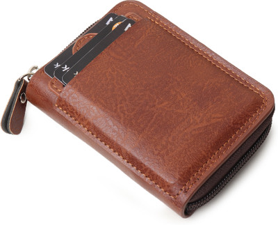 zaphod Men Tan Artificial Leather Card Holder(5 Card Slots)
