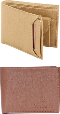 FF TRADERS Men Formal, Ethnic, Casual, Travel, Trendy Beige, Brown Artificial Leather Wallet(5 Card Slots, Pack of 2)