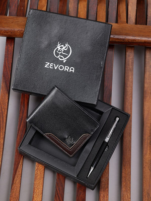 ZEVORA Men Casual Black Genuine Leather Wallet(4 Card Slots)