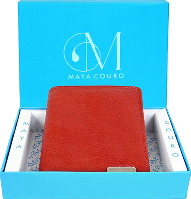 MAYACOURO Men Formal Red Genuine Leather Wallet(6 Card Slots)
