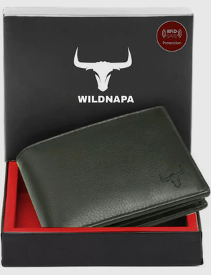 WILD NAPA Men Green Genuine Leather Wallet(8 Card Slots)