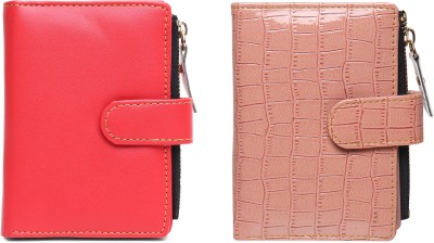 TnW Lifestyle Women Casual Red, Pink Artificial Leather Wallet(6 Card Slots, Pack of 2)