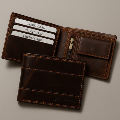 abul royal Men Brown Genuine Leather Wallet(11 Card Slots)
