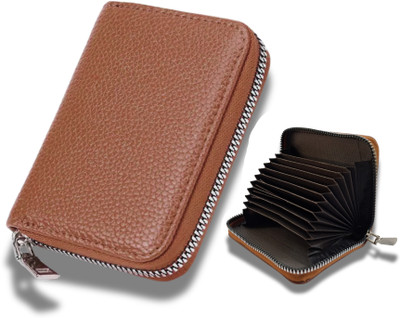 HAMITION CADDRE Men & Women Brown Genuine Leather Card Holder(9 Card Slots)