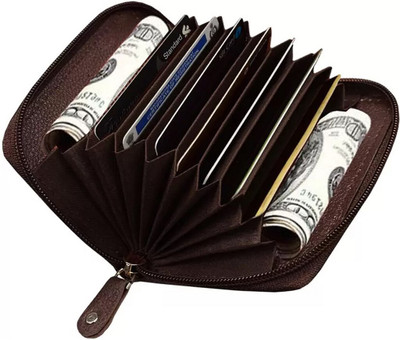 KAVRIXA Men & Women Casual Brown Artificial Leather Card Holder(11 Card Slots)