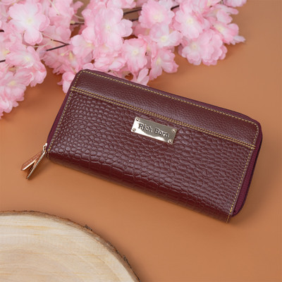 Rich Born Women Trendy Maroon Genuine Leather Wallet