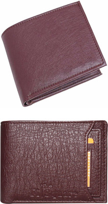 FF TRADERS Men Formal, Ethnic, Casual, Travel, Trendy Brown, Brown Artificial Leather Wallet(5 Card Slots, Pack of 2)