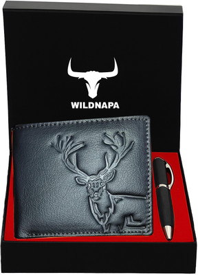 WILD NAPA Men Black Genuine Leather Wallet(6 Card Slots, Pack of 2)