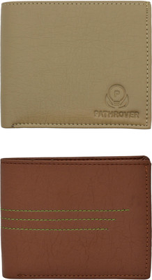 FF TRADERS Men Formal, Ethnic, Casual, Travel, Trendy Beige, Brown Artificial Leather Wallet(5 Card Slots, Pack of 2)