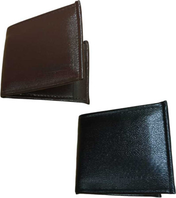 PKCOLLECSION Men Casual, Evening/Party, Travel, Formal Brown, Black Artificial Leather Wallet(3 Card Slots, Pack of 2)