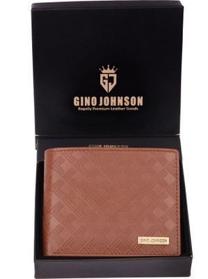 Gino Johnson Men Trendy Tan Genuine Leather Wallet(9 Card Slots)