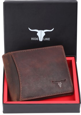 HIDE LIKE Men Casual, Trendy Brown Genuine Leather Wallet(7 Card Slots)