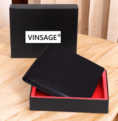 Vinsage Men Black Artificial Leather Wallet(10 Card Slots)