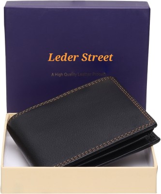 Leder Street Men Formal, Travel Black Genuine Leather Wallet(10 Card Slots)