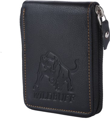 WILDBUFF Men Trendy Black Genuine Leather Wallet(5 Card Slots)