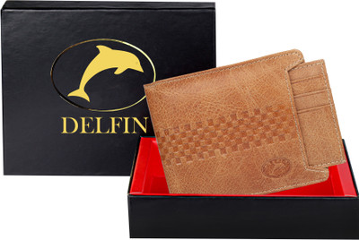 DELFIN Men Formal Tan Genuine Leather Wallet(6 Card Slots)