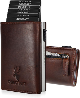 DOECRAFT Men Casual, Formal Brown, Silver Genuine Leather, Aluminium Wallet(10 Card Slots)