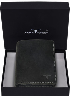 URBAN FOREST Men Casual Black Genuine Leather Wallet(6 Card Slots)