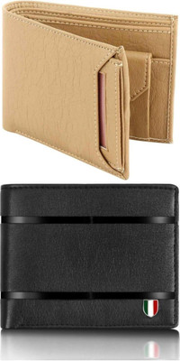 VIAZ VENTURES Men Casual, Formal, Trendy, Evening/Party, Travel Beige, Black Artificial Leather Wallet(5 Card Slots, Pack of 2)