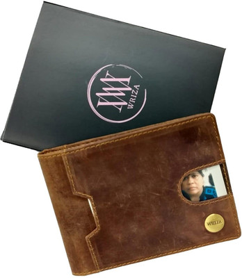 WRIZA Men Casual Brown Genuine Leather Wallet(9 Card Slots)