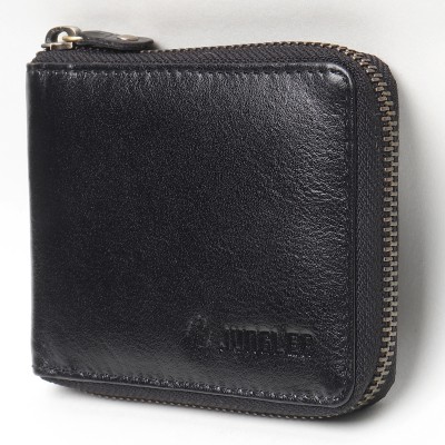 Jungler Men Black Genuine Leather Wallet(7 Card Slots)