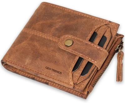 GEO TRENDS Men Casual Brown Genuine Leather Wallet(10 Card Slots)
