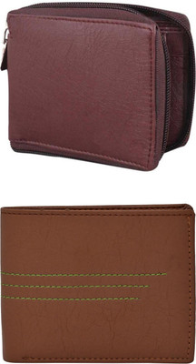 FF TRADERS Men Formal, Ethnic, Casual, Travel, Trendy Brown, Brown Artificial Leather Wallet(5 Card Slots, Pack of 2)
